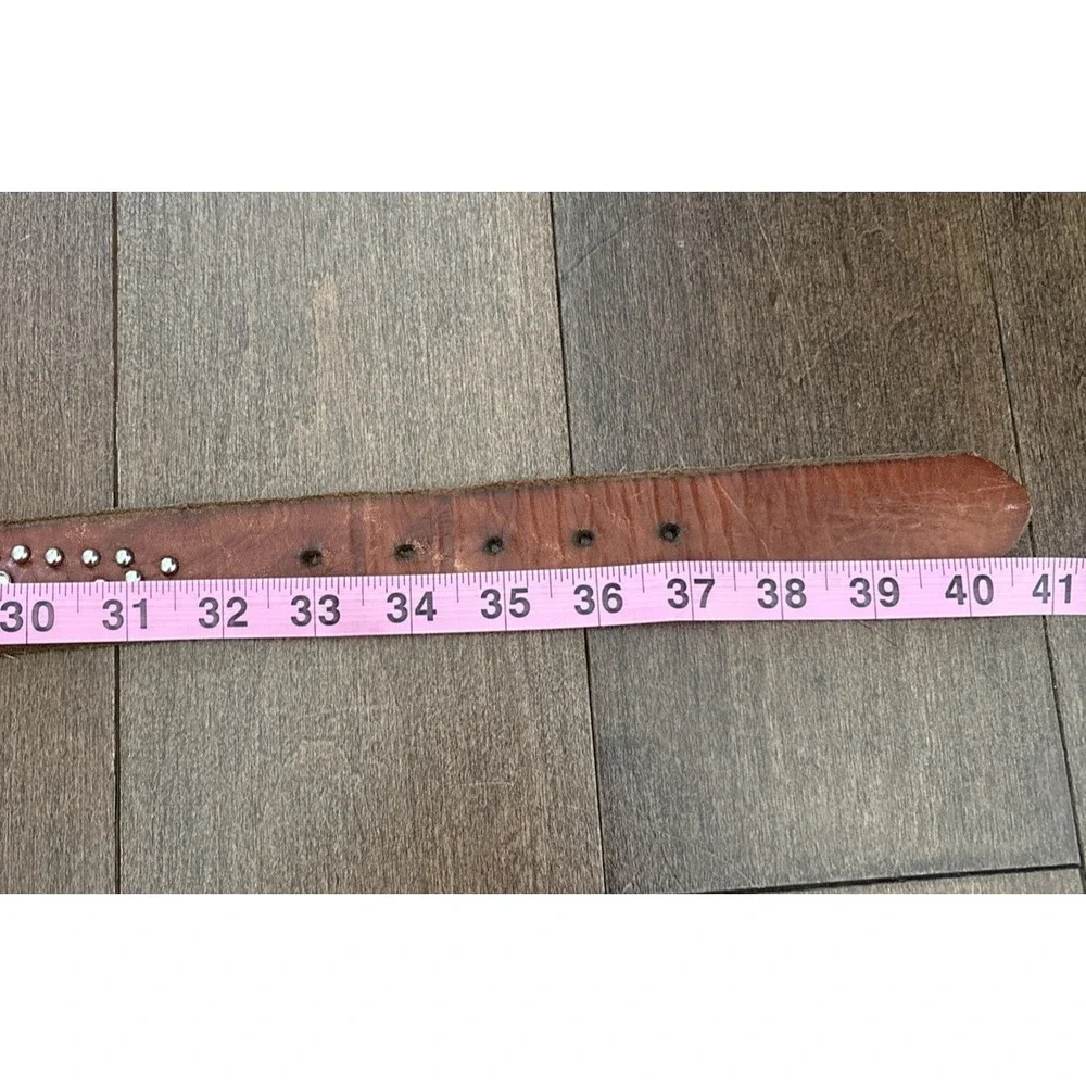American Eagle Brown 100% Leather Belt Western Hippy Studded Womens M Rhinestone